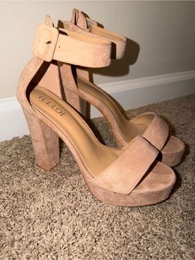 Illude Nude Suede Platform Block Heel Sandals